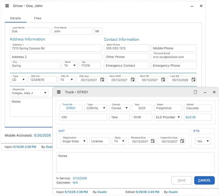 Driver and Equipment Tracking