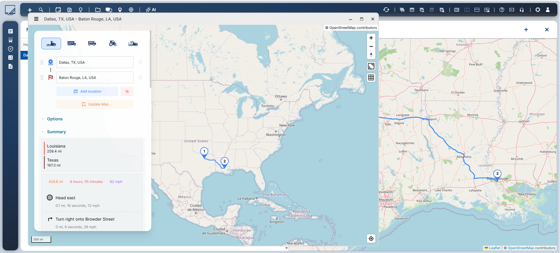 Built-In Routing and Mileage Calculations with Map