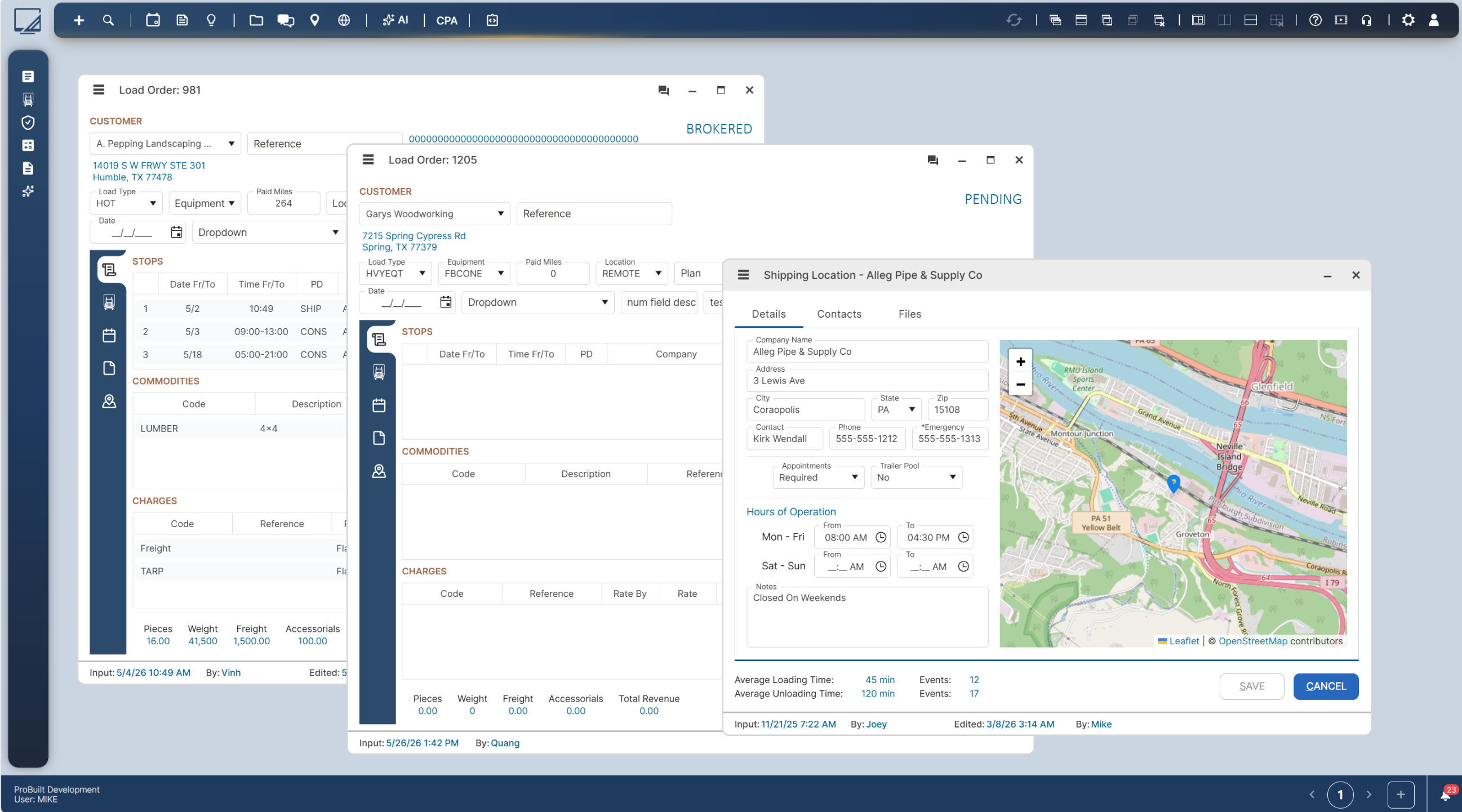 Multiple Load Orders open at once · Floating Forms
