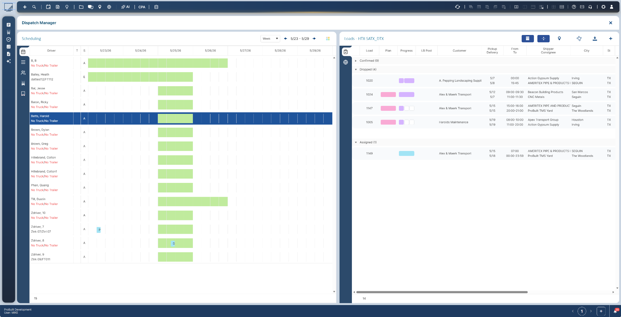 Scheduling board · driver timeline by week